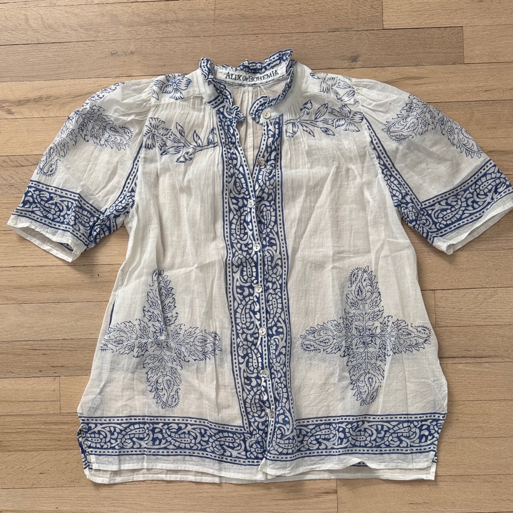 Alix Of Bohemia Printed S/S Blouse, white/blue, XS